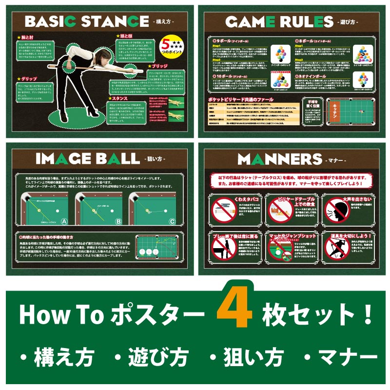 ビリヤード How to ポスターセット B2サイズ （515×728） 全4枚セット